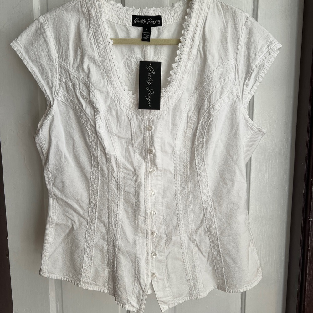 NWT Gretty Zueger button up scoop neck top Sz. L